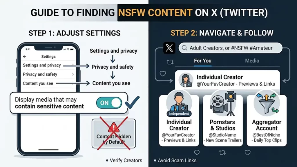 Guide to finding NSFW content on X (Twitter): adjusting sensitive content settings and following adult creators