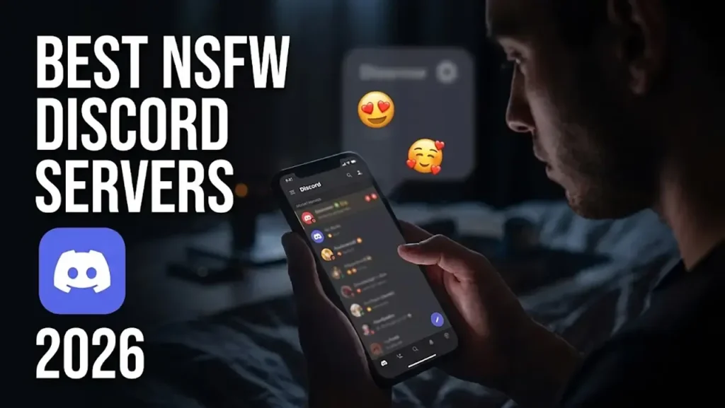 Man in bed scrolling Discord on his phone at night, cover for Best NSFW Discord Servers 2026